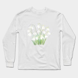 white snowdrop flower botanical watercolor painting Long Sleeve T-Shirt